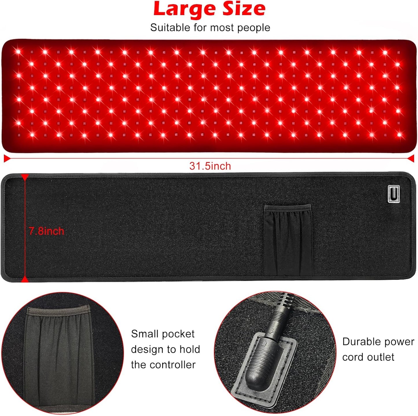 Red Light Therapy for Body Relieve Body Pain and Muscle Fatigue,Retractable Red Light Therapy Belt, Portable Infrared Light Therapy Device at Home Black (31.5X11.8Inch)