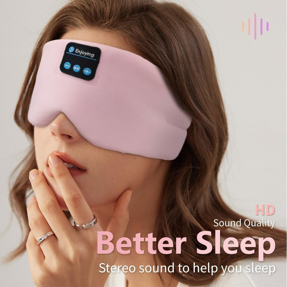 Soft Sleep Eye Mask Bluetooth Headband Wireless Headphones, Adjustable Sleep Mask for Sleeping Meditation Insomnia Night Mask Music Eye Cover for Side Sleepers Airplane Travel, Pink
