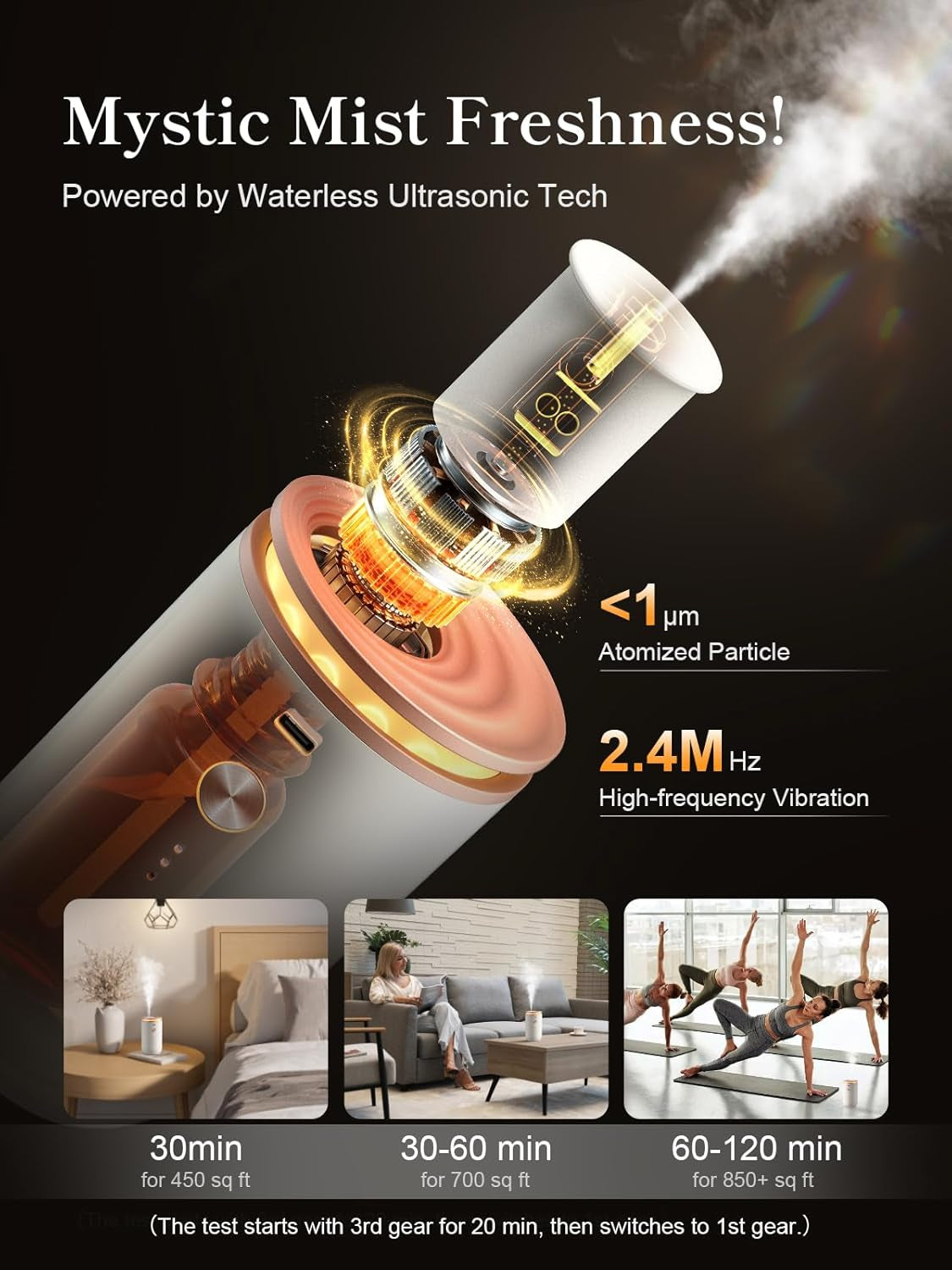 Waterless Diffusers for Home, Ultrasonic Atomization, Quiet Design, 1000 Sq. Ft Coverage, Small Diffuser for Large Space, Auto Off, Essential Oil Diffuer Air Fresheners