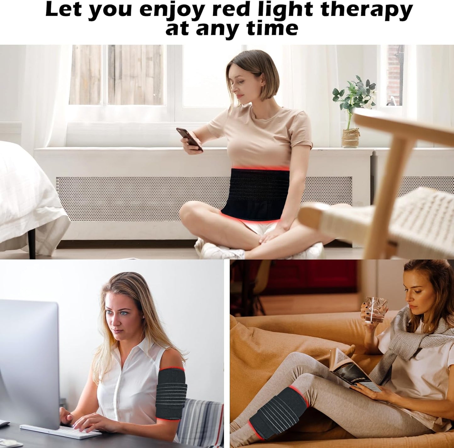 Red Light Therapy for Body Relieve Body Pain and Muscle Fatigue,Retractable Red Light Therapy Belt, Portable Infrared Light Therapy Device at Home Black (31.5X11.8Inch)