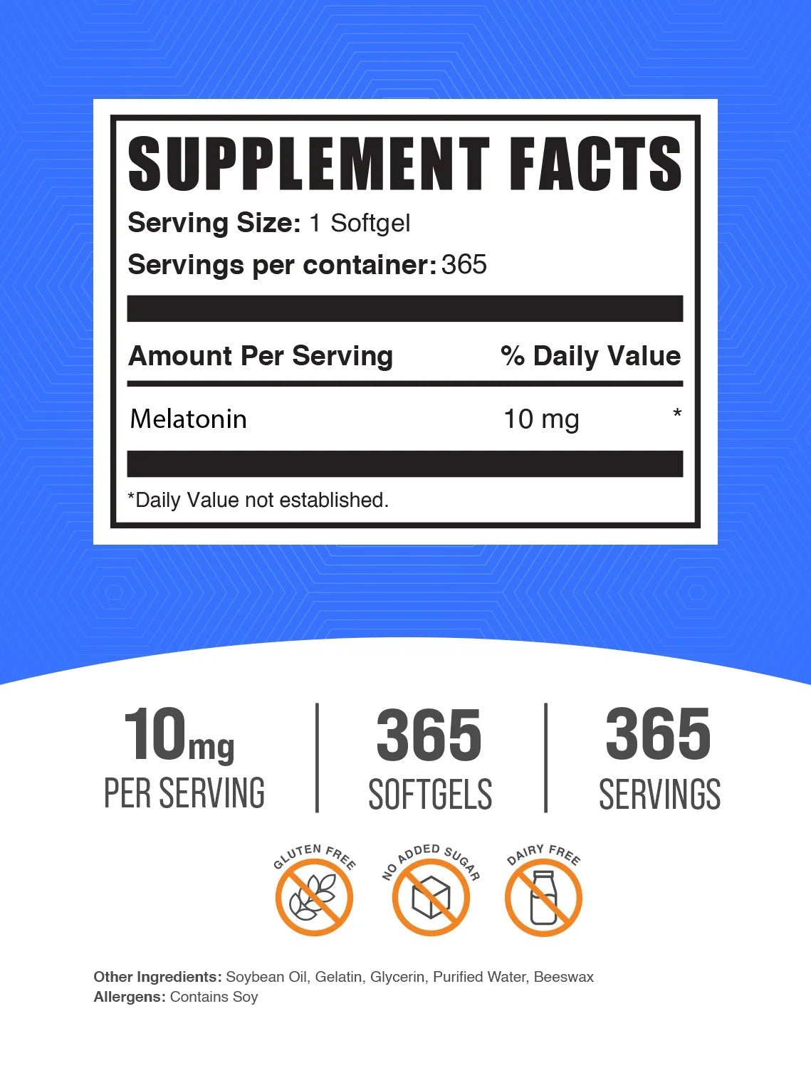 Bulksupplements Melatonin Softgels - Gluten Free, 10Mg per Serving (365 Softgels - 365 Servings)