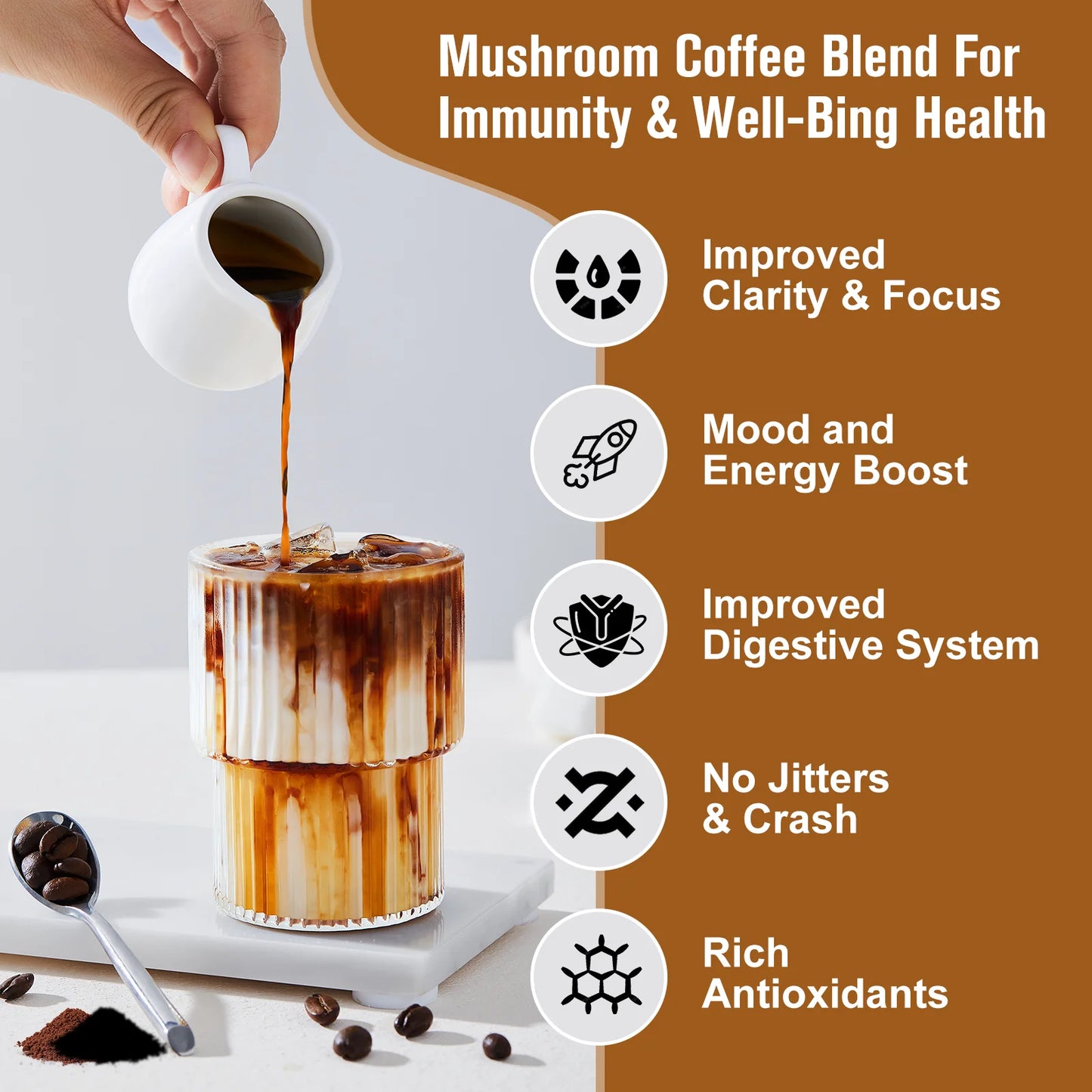 8.8Oz Mushroom Coffee Powder Supplement - Lions Mane Mushroom Powder Instant Coffee - Mushroom Coffee Alternative for Energy, Mental Clarity & Focus, Brain Booster