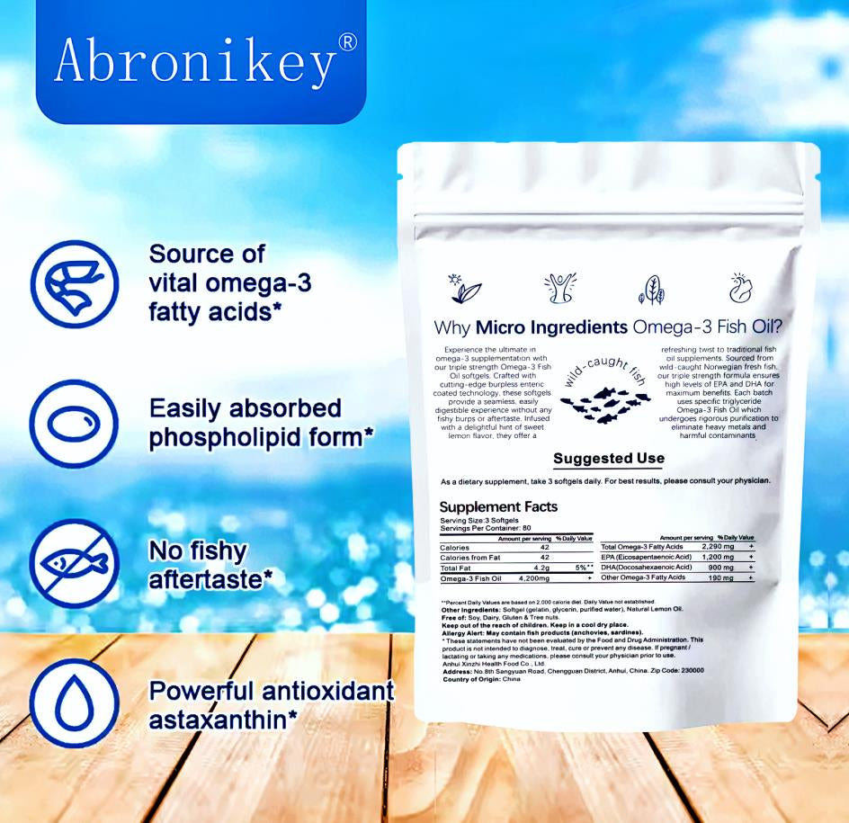 Abronikey Triple Strength 3 Fish Oil Supplements 4200Mg per Serving