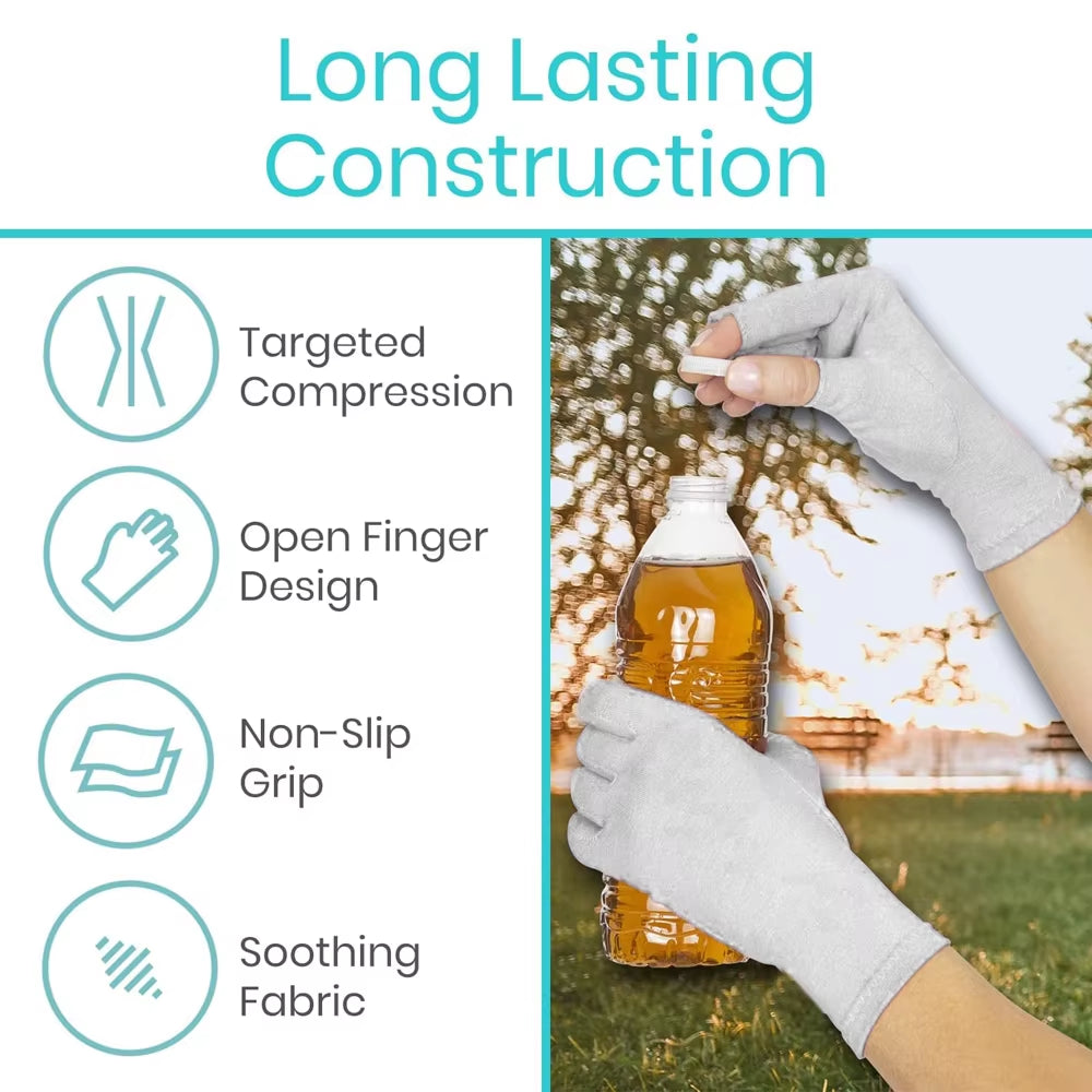 1Pair Premium Bamboo Gloves, Compres Bamboo Arthritis Gloves,Compres Gloves for Women Men,Fingerless Design, Breathable Fabric