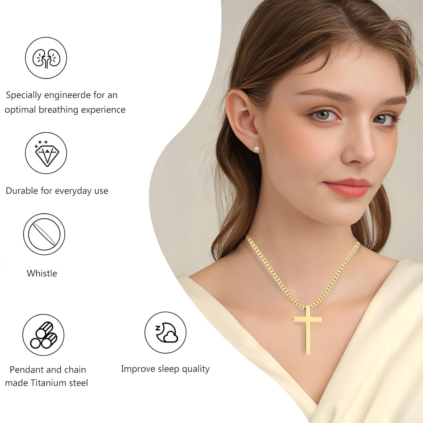 Cross Breathing Necklace for Anxiety Stress Relief, Quit Smoking Tools Breathlace Necklace, Positive Thinking Breathing Necklace, Fum Vaporless Inhaler Meditation Tools Necklace,Black