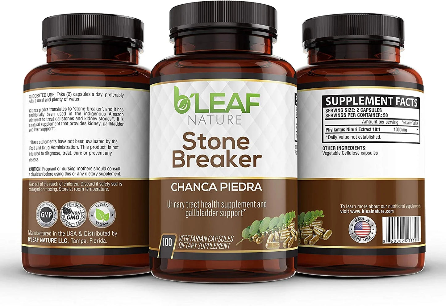 Stone Breaker Chanca Piedra Extract 1000Mg - Urinary Tract and Gallbladder Support - 100 Vegetarian Capsules