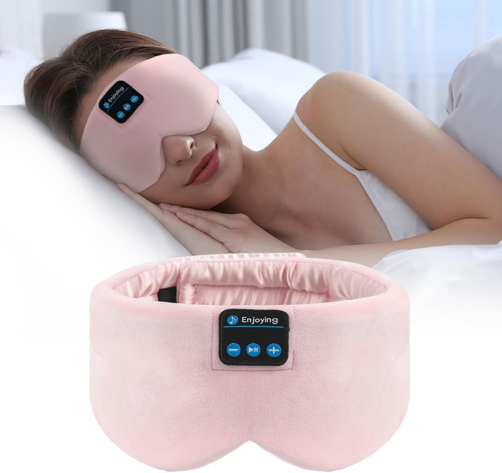Soft Sleep Eye Mask Bluetooth Headband Wireless Headphones, Adjustable Sleep Mask for Sleeping Meditation Insomnia Night Mask Music Eye Cover for Side Sleepers Airplane Travel, Pink
