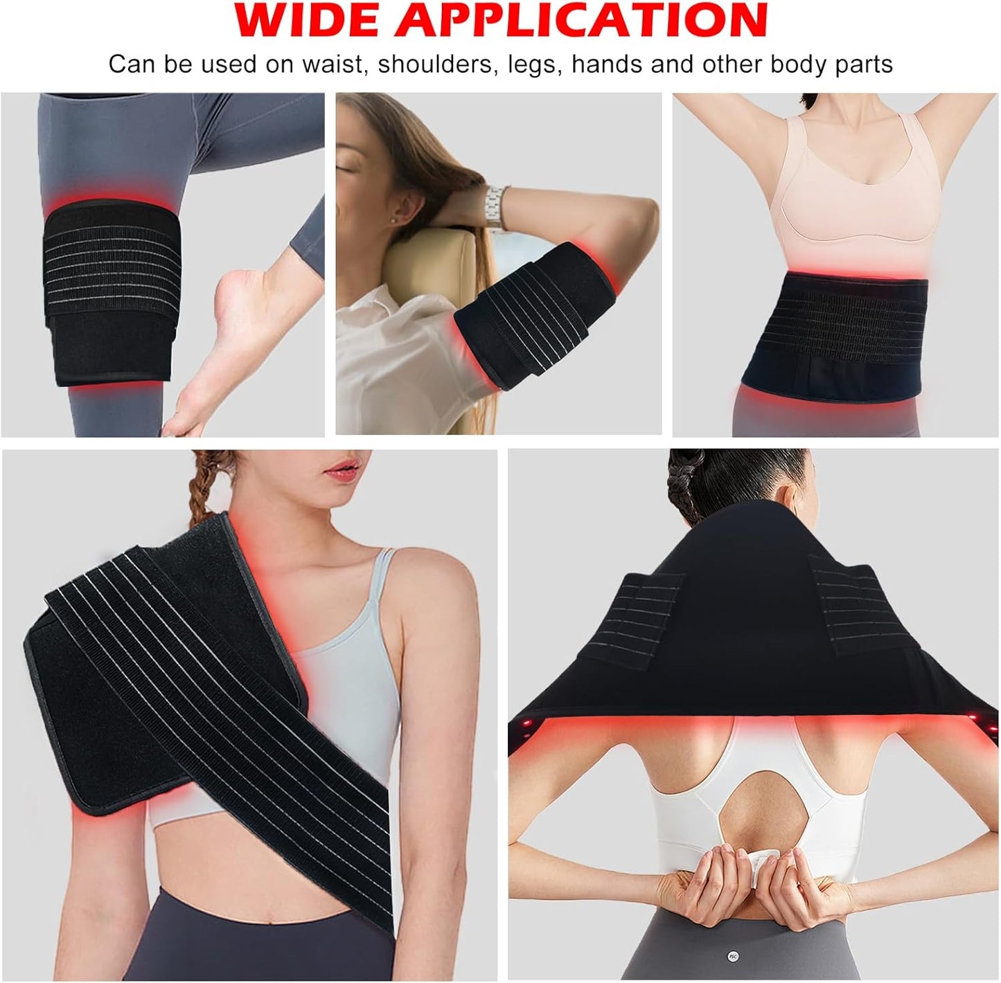 Red Light Therapy for Body Relieve Body Pain and Muscle Fatigue,Retractable Red Light Therapy Belt, Portable Infrared Light Therapy Device at Home Black (31.5X11.8Inch)