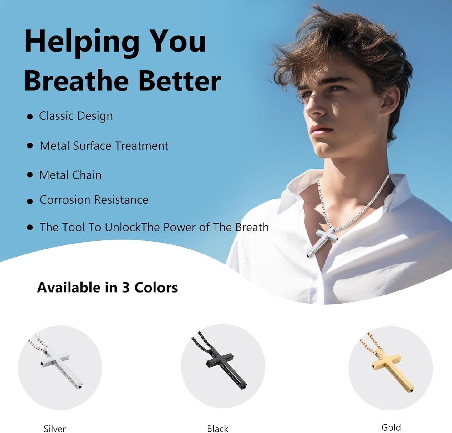Cross Breathing Necklace for Anxiety Stress Relief, Quit Smoking Tools Breathlace Necklace, Positive Thinking Breathing Necklace, Fum Vaporless Inhaler Meditation Tools Necklace,Black