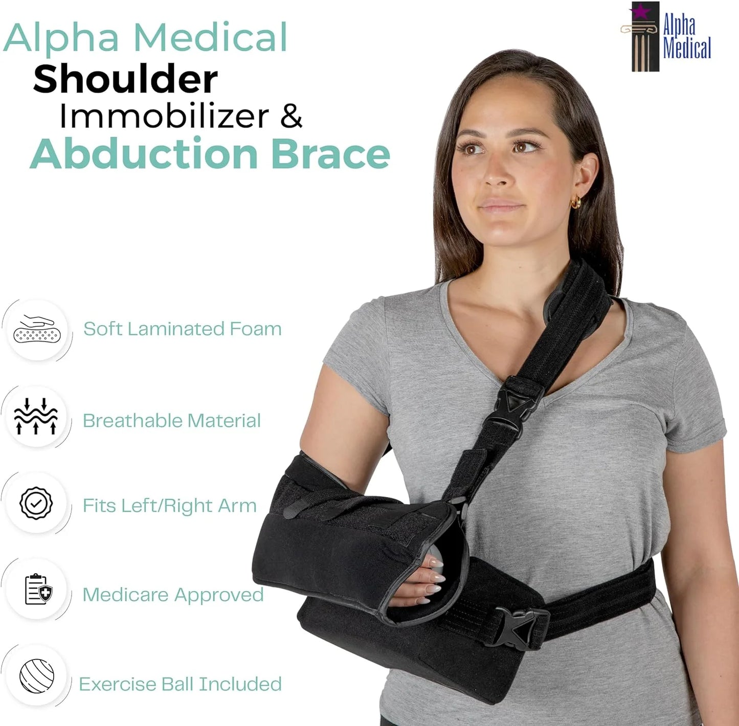 Shoulder Immobilizer W/ Removable Pillow – Rotator Cuff – Sublexion – Shoulder Abduction Sling – Post-Op Shoulder & Arm Brace W/ Exercise Ball. Fits Right or Left Arm. L3660