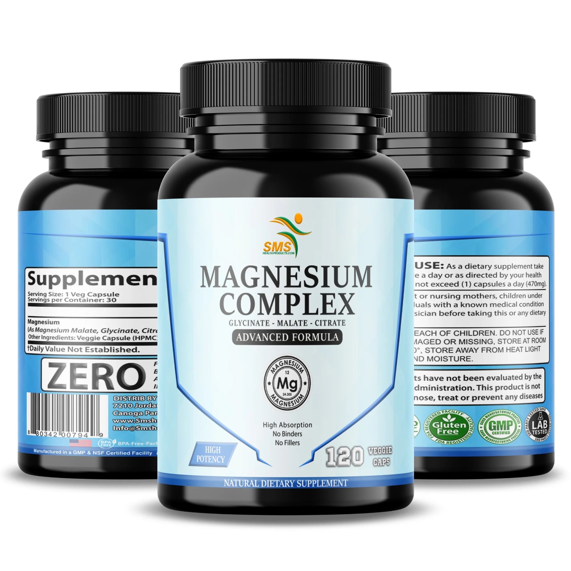 Magnesium Complex 470Mg with Malate, Citrate, Glycinate - High Absorption 120 Capsules