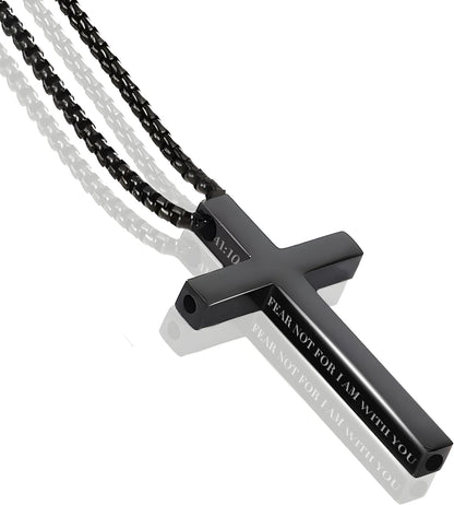 Cross Breathing Necklace for Anxiety Stress Relief, Quit Smoking Tools Breathlace Necklace, Positive Thinking Breathing Necklace, Fum Vaporless Inhaler Meditation Tools Necklace,Black