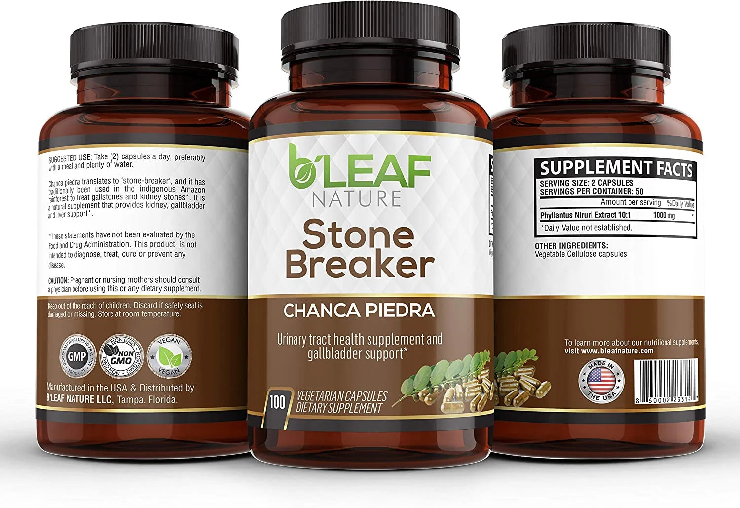 Stone Breaker Chanca Piedra Extract 1000Mg - Urinary Tract and Gallbladder Support - 100 Vegetarian Capsules