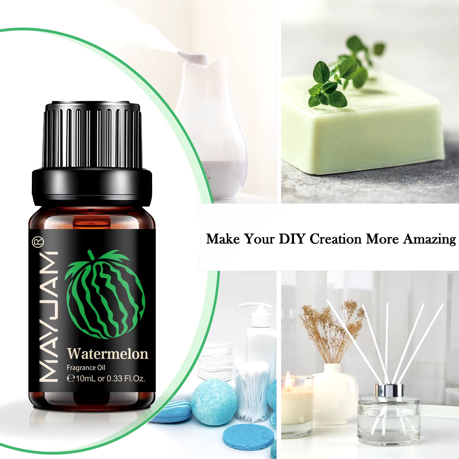 10ML Fruit Fragrance Oil Strawberry Watermelon Mango Coconut Cherry for Humidifier Candle Soap Making Air Freshener