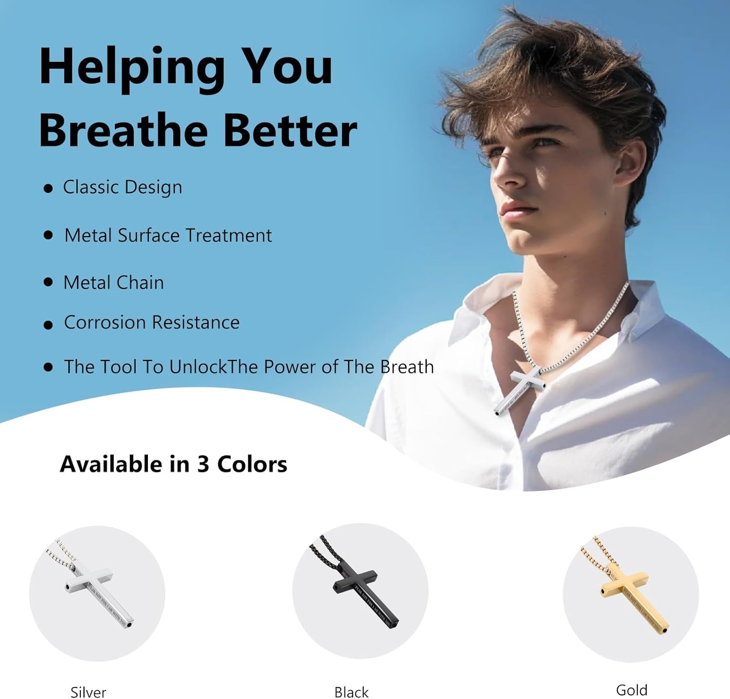 Cross Breathing Necklace for Anxiety Stress Relief, Quit Smoking Tools Breathlace Necklace, Positive Thinking Breathing Necklace, Fum Vaporless Inhaler Meditation Tools Necklace,Black