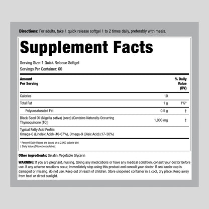 Black Seed Oil Pills | 1000Mg | 60 Softgels | Cold Pressed Solvent Free | by