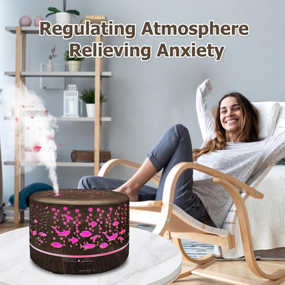 Diffusers for Essential Oils Large Room with R/C,600Ml Essential Oil Diffusers for Home,Waterless Auto off 7 Colors Changed 3 Mist Modes,Cool Mist Humidifiers for House Bedroom Decor,Gifts,Dark Wood