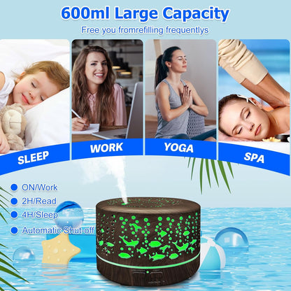 Diffusers for Essential Oils Large Room with R/C,600Ml Essential Oil Diffusers for Home,Waterless Auto off 7 Colors Changed 3 Mist Modes,Cool Mist Humidifiers for House Bedroom Decor,Gifts,Dark Wood