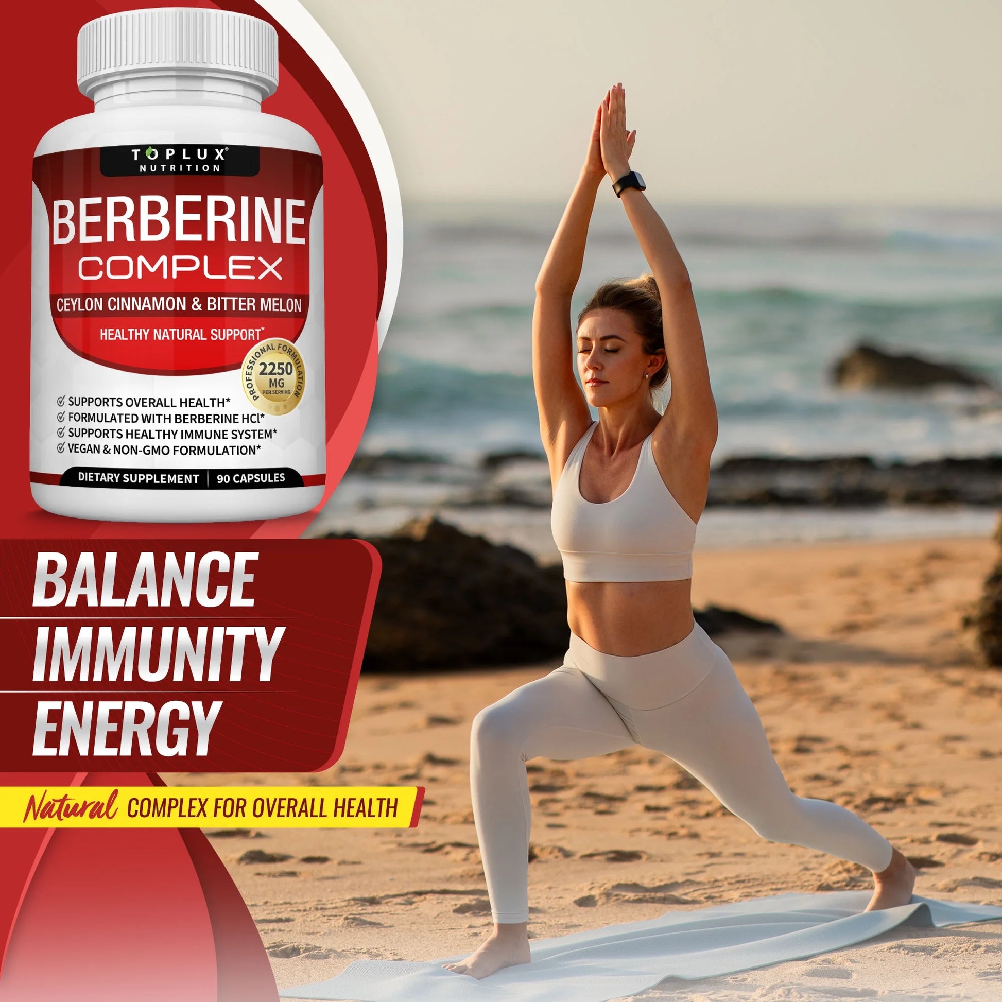 Berberine with Ceylon Cinnamon and Bitter Melon 2250Mg Berberine Hcl 97% Purity 90 Capsules