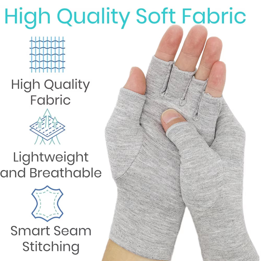 1Pair Premium Bamboo Gloves, Compres Bamboo Arthritis Gloves,Compres Gloves for Women Men,Fingerless Design, Breathable Fabric